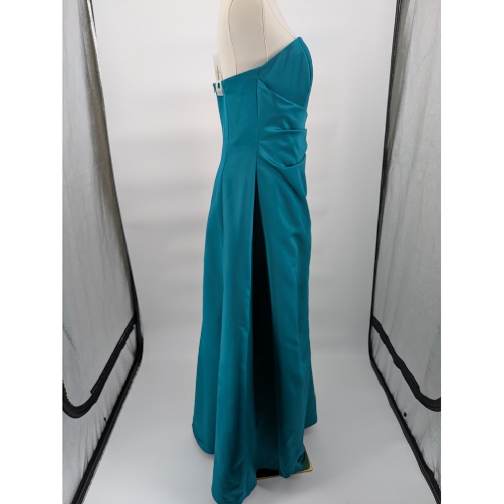 David's Bridal Strapless Gown Womens 10 Teal Ruched Satin Formal Bridesmaid 8567 - Picture 7 of 11